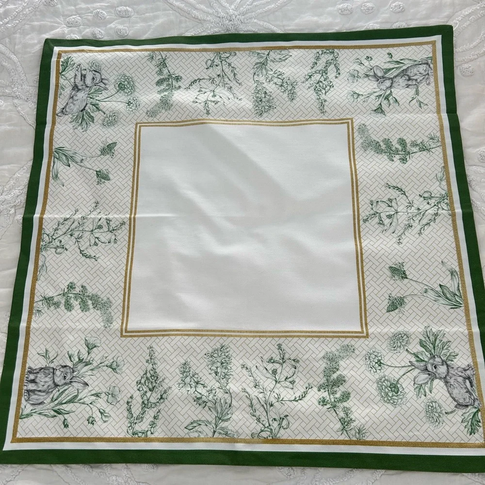 Williams Sonoma Garden Lattice Napkins X3 Green With Bunnies, Easter,replacement